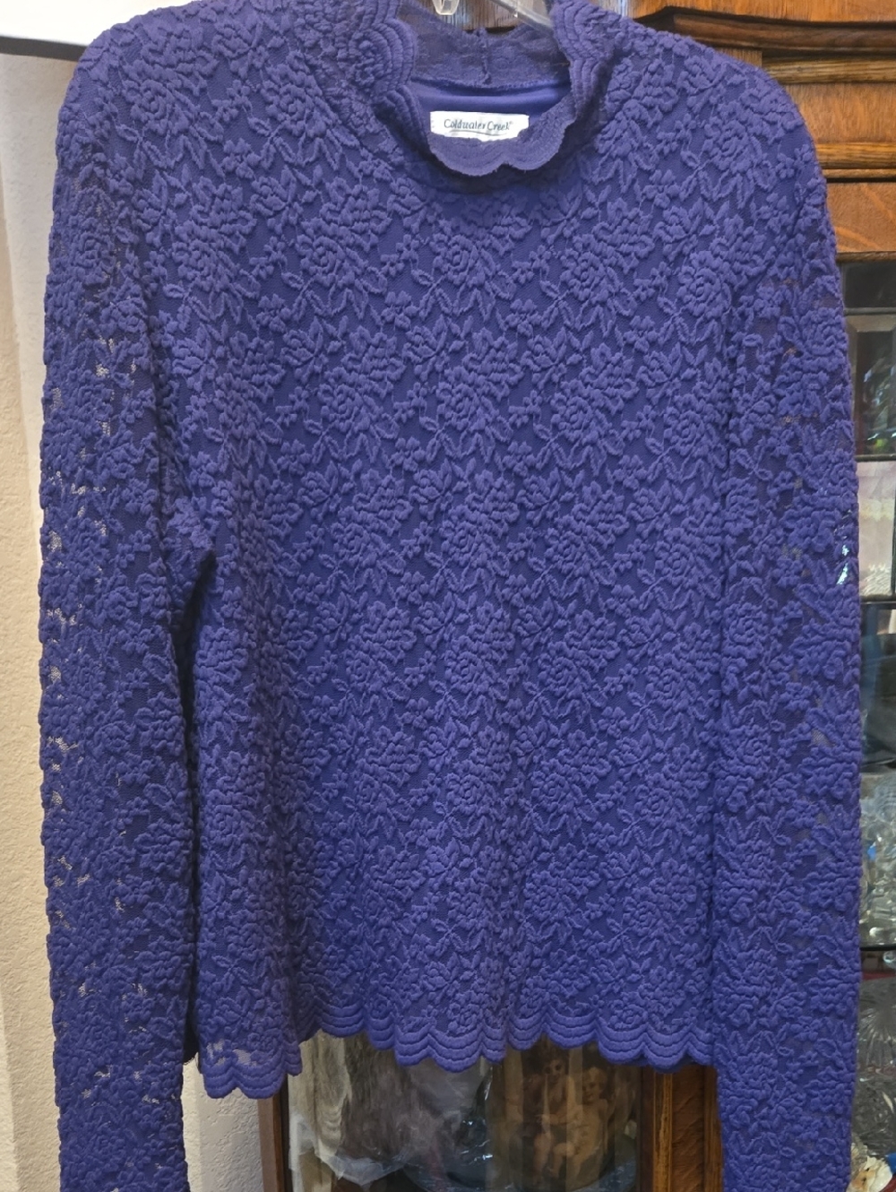 Coldwater Creek Deep Purple Lace Crewneck Blouse Xxl